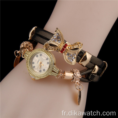 Charme Mode Dames Robe Montres Petit Cadran PU Ceinture En Cuir Tressé avec Papillon Montre À Quartz Pour Les Femmes Horloge Montres